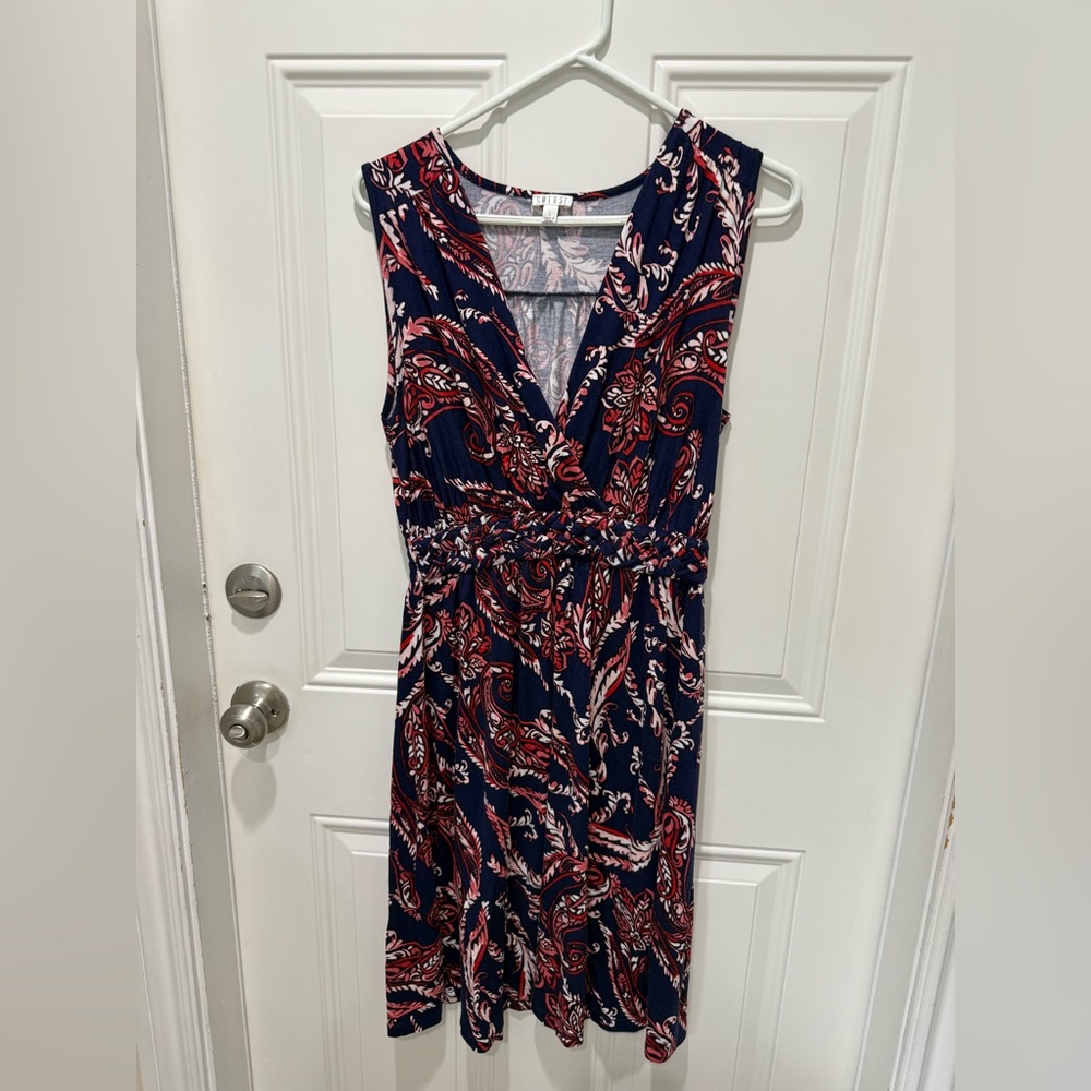 Spense Navy Paisley Faux-Wrap Sleeveless Dress
